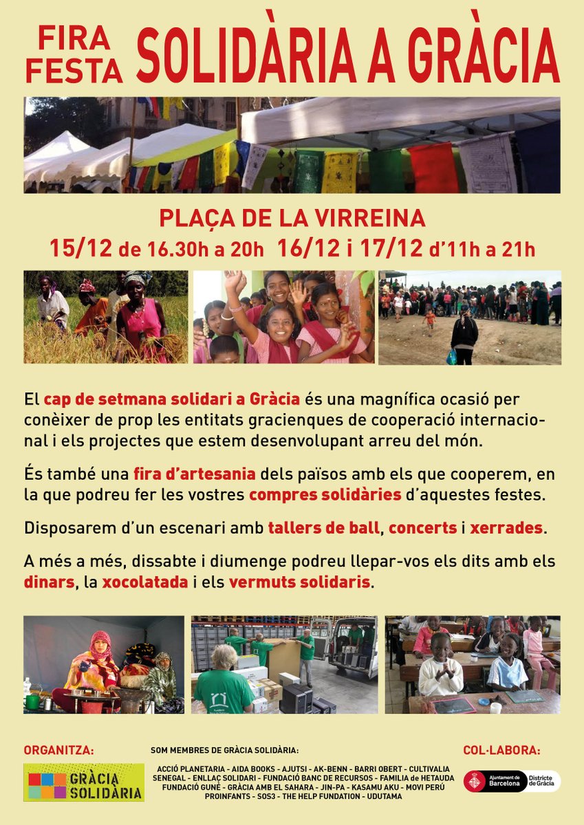 15, 16 i 17 de desembre: Fira i Festa Solidària a Gràcia #NoOblidem #RefugeesWelcome
