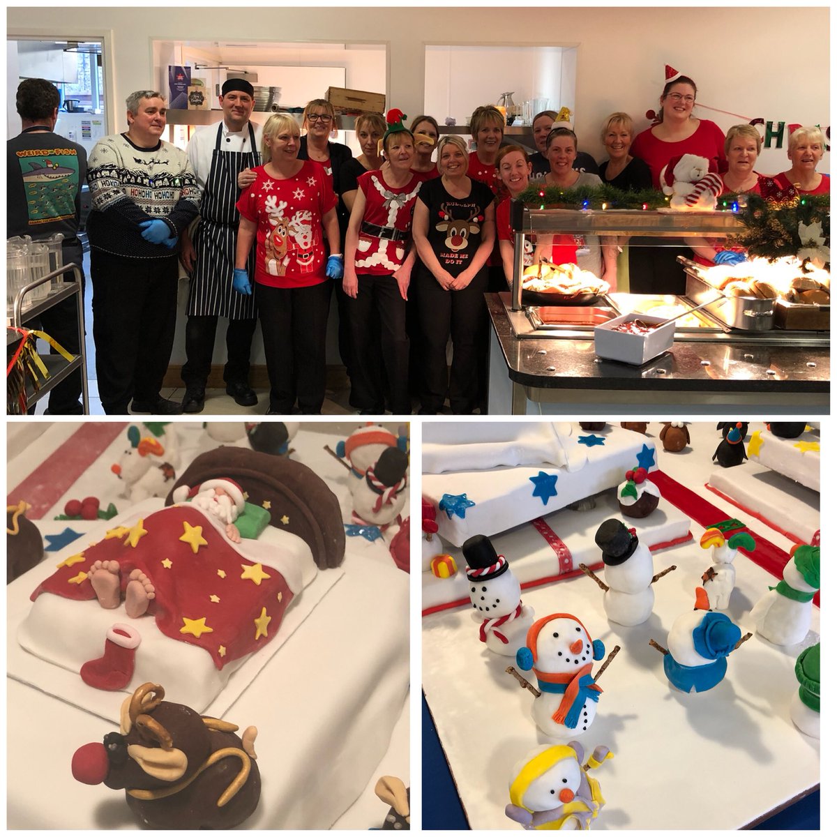 patsmith1957's tweet photo. ‘Parmo’ and ‘The’ Christmas cake lunch, fantastic effect by Richard and the team dressing up the counters and all looking great in their Christmas tops @MichelleHought3 @pippa05011 @wendy48 @YarmSchool @Richard10071972 https://t.co/StSOfgaBVM