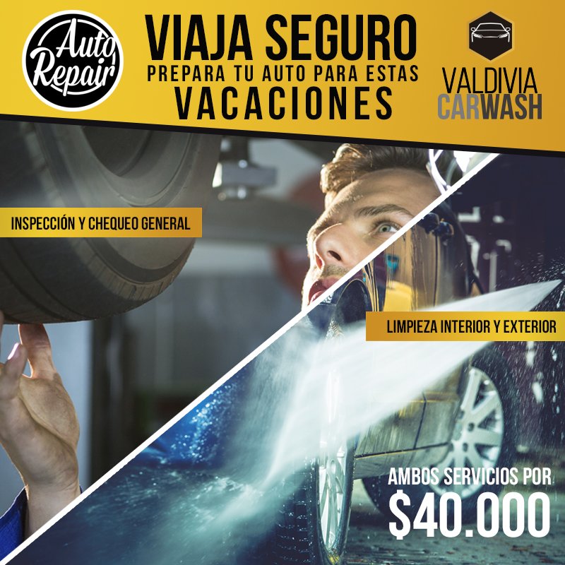 ValdiviaCarWash's tweet photo. Auto Repair revisa tren delantero, trasero, fluidos, neumáticos, prueba de manejo, nivel de refrigerante, terminales, axiales, rótulas, bandejas, homocinetica, amortiguadores y de batería. Más nuestro Lavado Full con la calidad de siempre solo $40.000 #ValdiviaCarWash #Valdiviacl https://t.co/CkzJqL9sTo