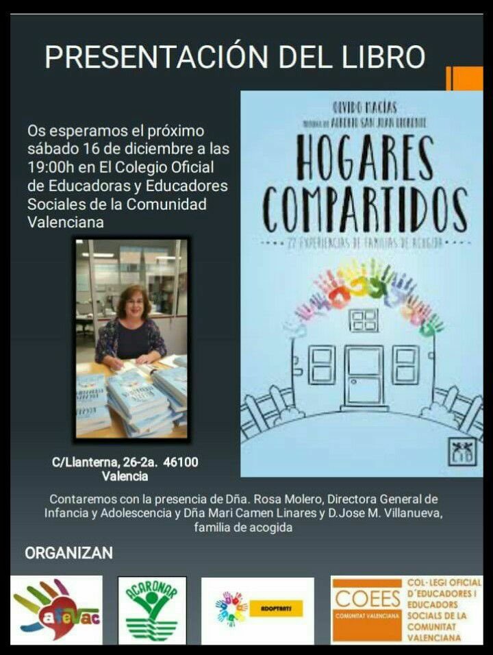 OlvidoMacias's tweet photo. Os espero este sábado en la presentación de #HogaresCompartidos de @lideditorial en #Valencia Gracias a @coeescv @afevac @AdopcionCV #Acaronar https://t.co/eplR1UiWck