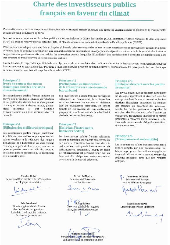 Le FRR est signataire de la "Charte des investisseurs publics français en faveur du climat"
