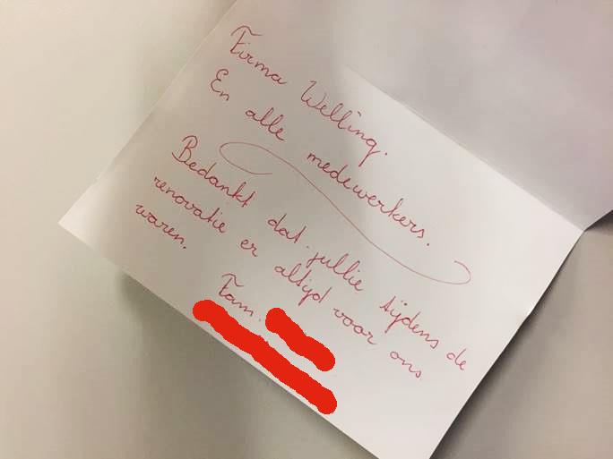 De renovatie 'Groot onderhoud 35 woningen Beuningen', voor onze hernieuwde opdrachtgever @standvastwonen, is succesvol afgerond. Alle partijen zijn tevreden en de huurders maken inmiddels gebruik van hun nieuwe badkamer, keuken en/of toilet. Eén van de bewoners stuurde een kaart.