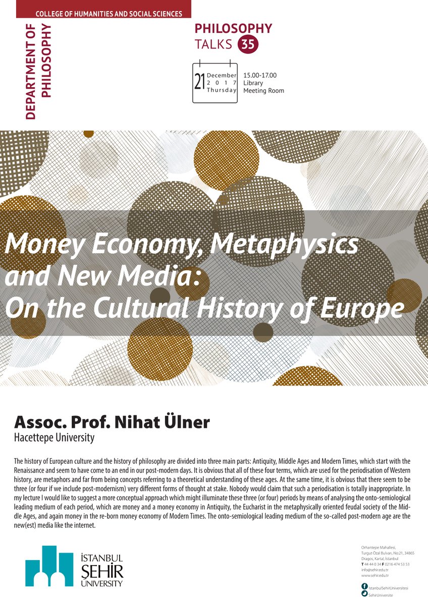 We will talk with Nihat Ülner on Cultural History of Europe at 23 Nov. 2017. Everybody is wellcome.