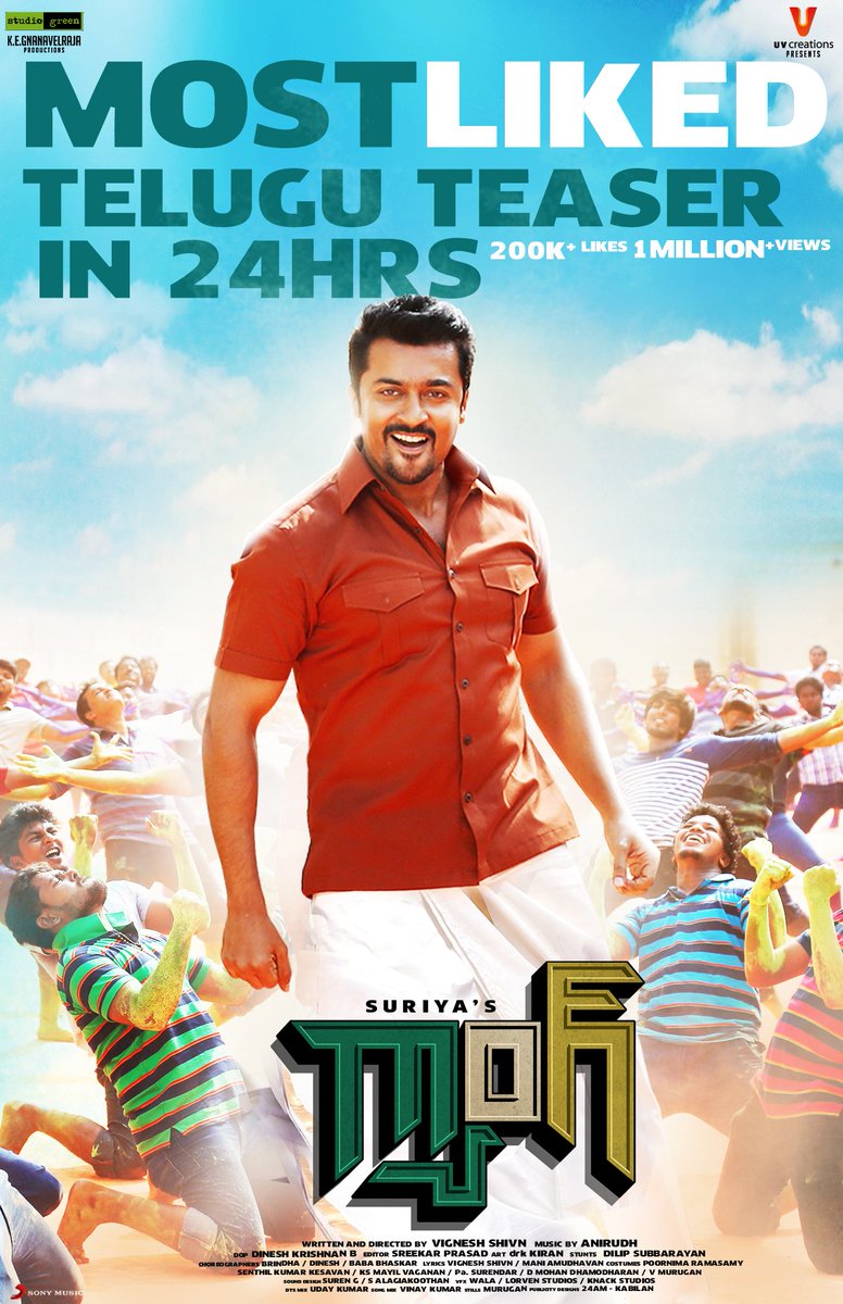 StudioGreen2's tweet photo. The response has been phenomenal breaking all previous Telugu @YouTubeIndia  records ! 

Watch the viral #GangTeaser here :

https://t.co/wUki5R18ty

GANG MOSTLIKED TSR IN 24HRS

@Suriya_offl @VigneshShivN @anirudhofficial @KeerthyOfficial @meramyakrishnan @UV_Creations https://t.co/ejJKkaHdPv