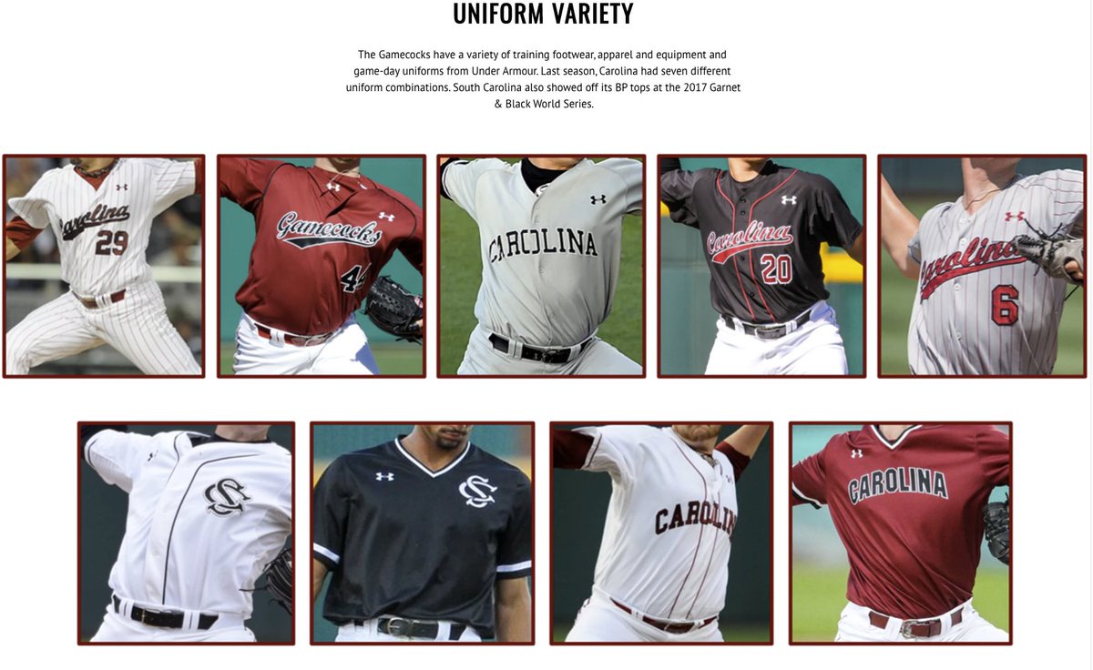 south carolina baseball uniforms
