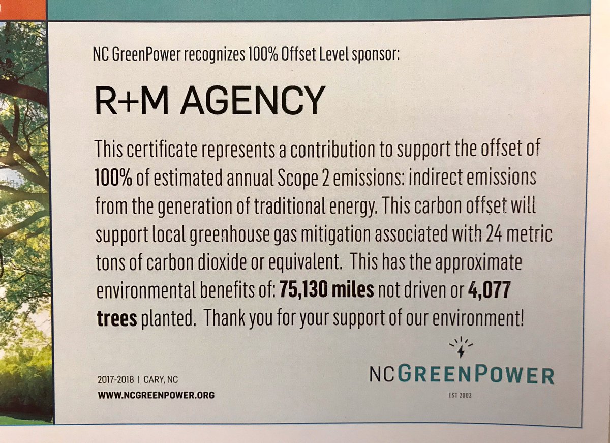 rmagency's tweet photo. We're proud to share that we offset 100% of our estimated carbon emissions this year. This has the approximate environmental benefit of skipping 10 round trips to Scotland (assuming we could all pile into one 🚗 rather than ✈️ to visit our friend across the pond) #bthechange https://t.co/tg6ul6uzFl