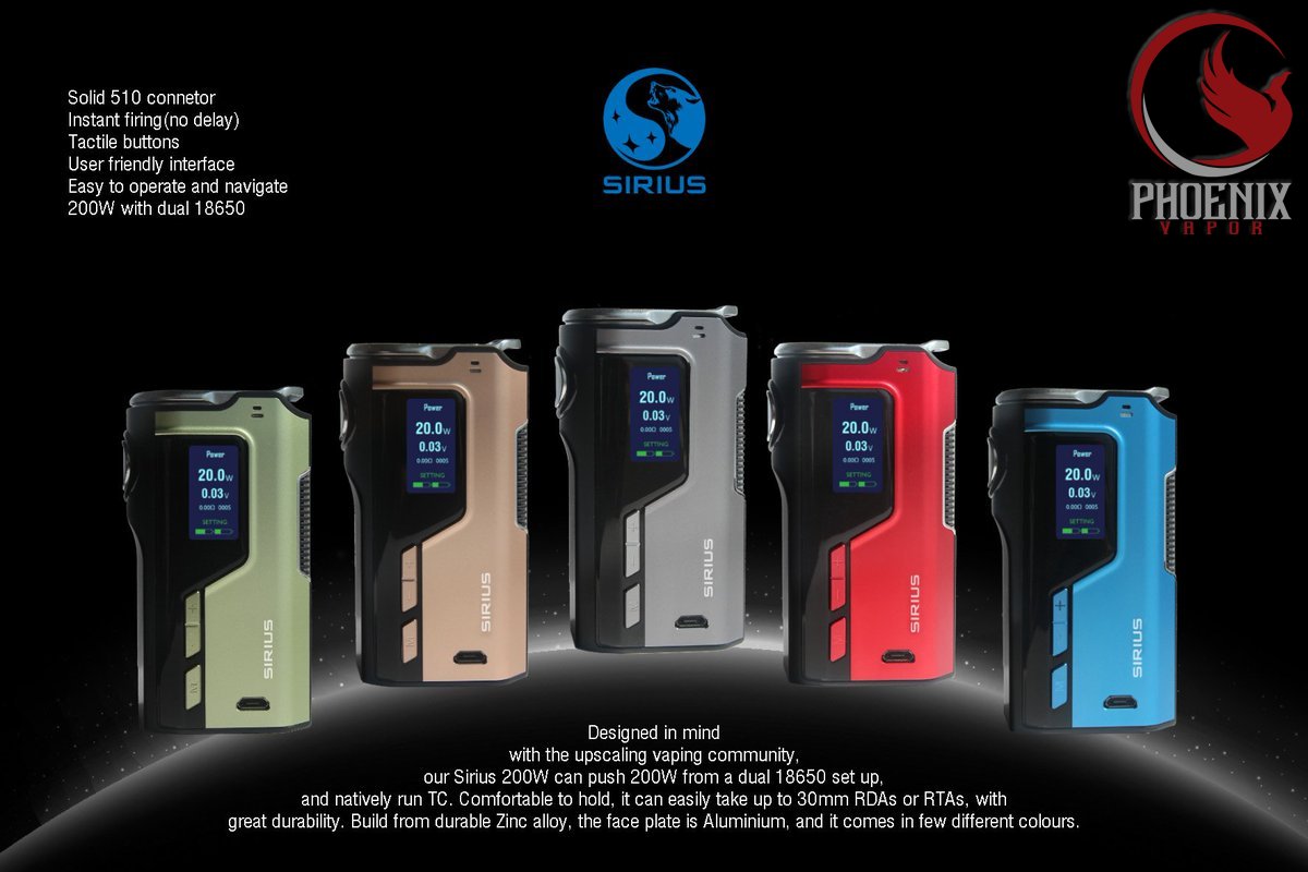 phoenix_vapor's tweet photo. Coming soon to Phoenix Vapor! 

MODEFINED SIRIUS 200W TC BOX MOD 

#phoenixvaporcafeoly #RFTA #vape #vapelife #vapecommunity #vapefam #vapeon #vaping #vapor #subohm #vapedaily #vapenation #cloudchaser #ecig #vapepics #vapelove #notblowingsmoke #dripclub #vapefriends #vapers https://t.co/gTwsDruqqG