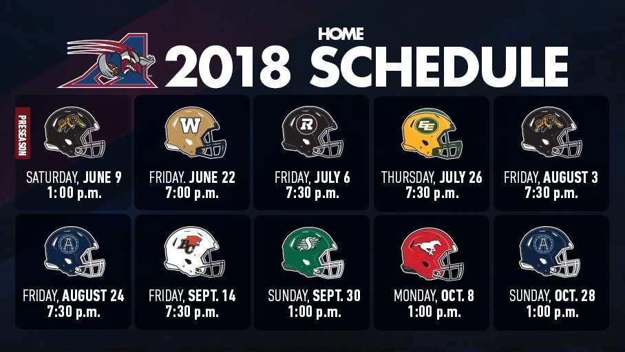 MTLAlouettes's tweet photo. The @CFL has a great gift for you this year: a dope 2018 schedule! We'll be seeing you around on Fridays! 🙌

See the full schedule here 👉https://t.co/TPic2TCqX3 #AlsMTL https://t.co/y636pBRxJg