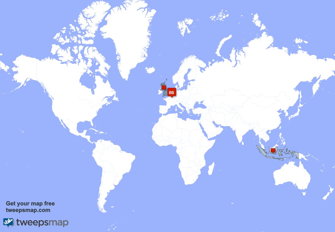 My followers are in Netherlands(88%), UK.(10%)
Get your free map tweepsmap.com/!frankleemkuil