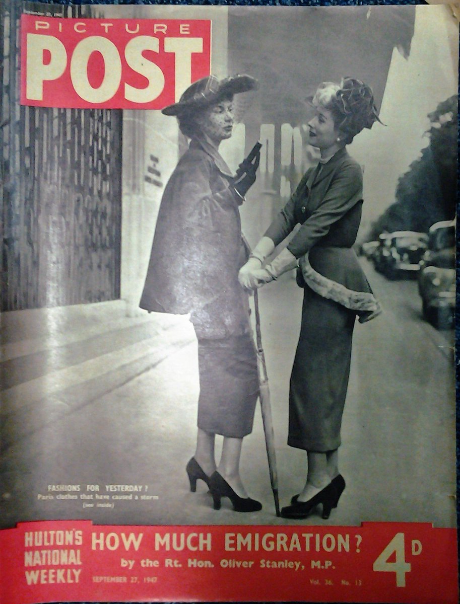 readsheffield's tweet photo. Paris clothes that have caused a storm, it says. Picture Post, September 1947. https://t.co/l0BKLpZFcH