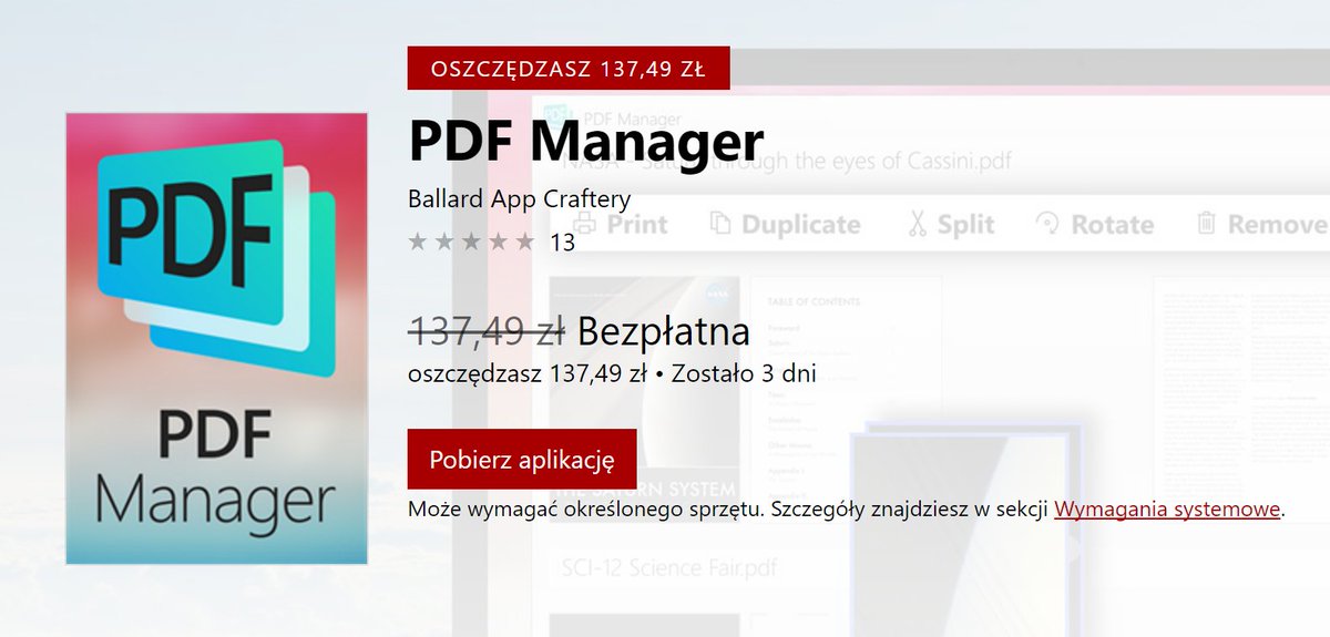 dwochpodwoch's tweet image. #GalaktycznyDeal ➡️ #PDFManager za darmo na Windows 10 w Microsoft Store! 🙌 Link - goo.gl/iTbrcG Ja jeszcze nie testowałem, ale z chęcią sprawdzę :)