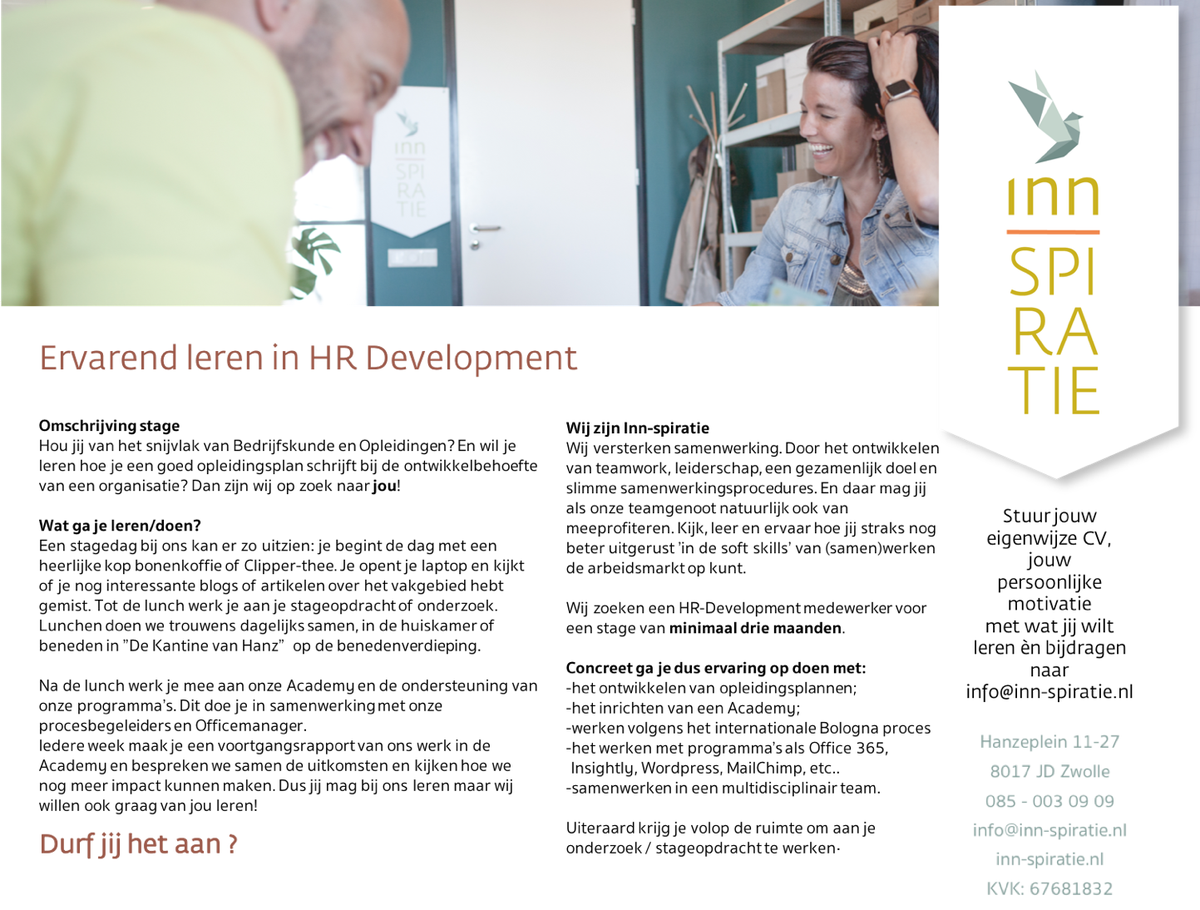 Terwijl de eerste reacties binnenkomen, doen we nog een keer een oproep:
Zoek jij voor de aankomende periode nog een leuke stage? Laat van je horen!