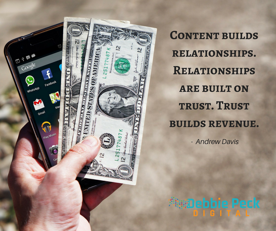 debbiempeck's tweet photo. Content builds relationships. Relationships are built on trust. Trust builds revenue.  https://t.co/p8V09vIbW2 https://t.co/M5VUnxVWfH