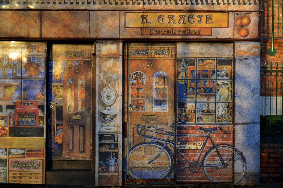 jamesohanlon49's tweet photo. "The Shop Front" by Wirral Artist David Hillhouse. @WirralCouncil @BirkenheadBID @birk_summerart #art #publicart #birkenhead #davdhillhouse https://t.co/p6xx8Q3jwS