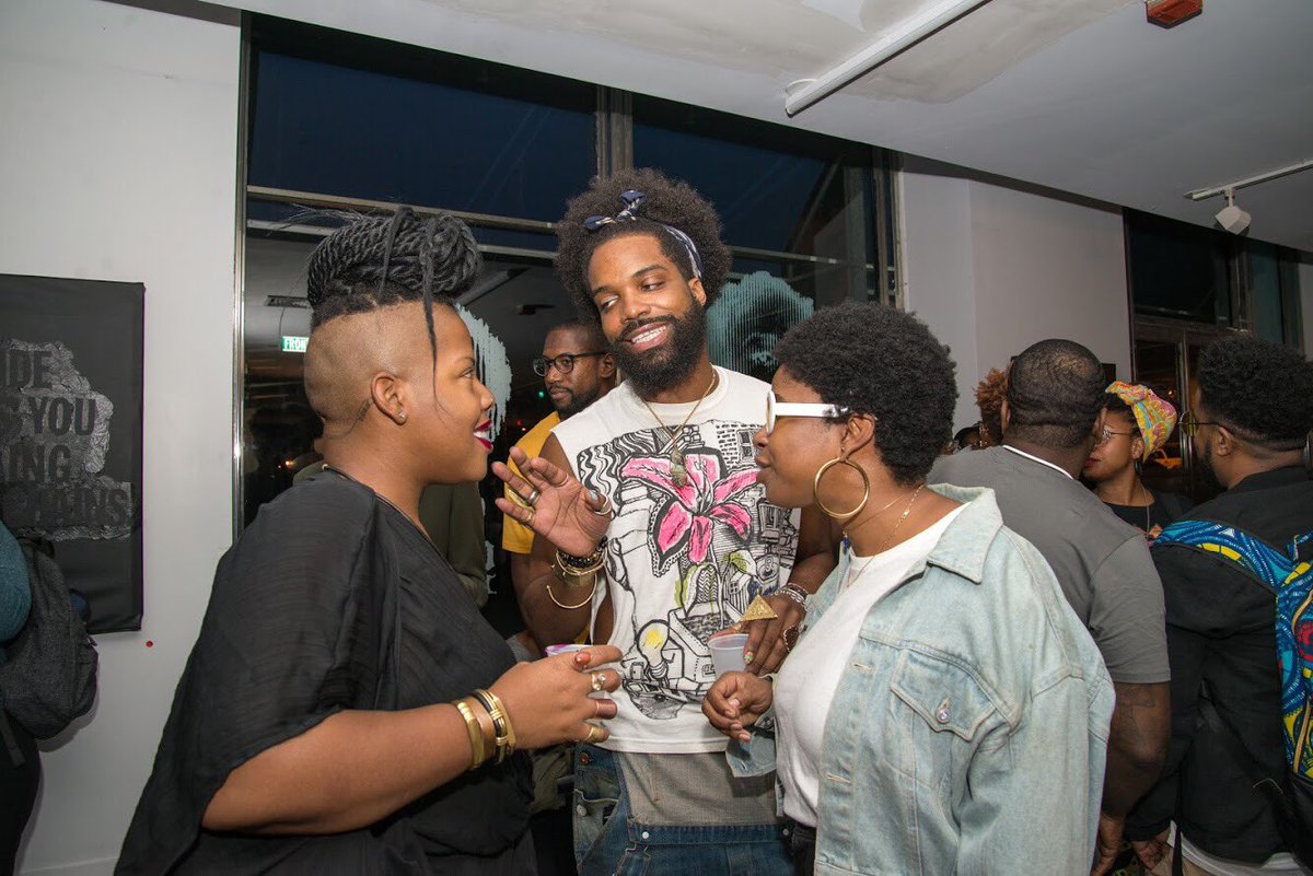 BlackGotham's tweet photo. Tonight: Our last #BGXNerdyThursdays of 2017. @abdulnaby and @dk7collective host Poetry Night 6-10pm. Poetry by @BonafideRojas and @RaeLeoneAllen . Visuals by @jasonpotvin . DJ @nina_azucar . FREE RSVP: https://t.co/o0e2e7gY0A #InsideBlackGotham https://t.co/NANgpffdso