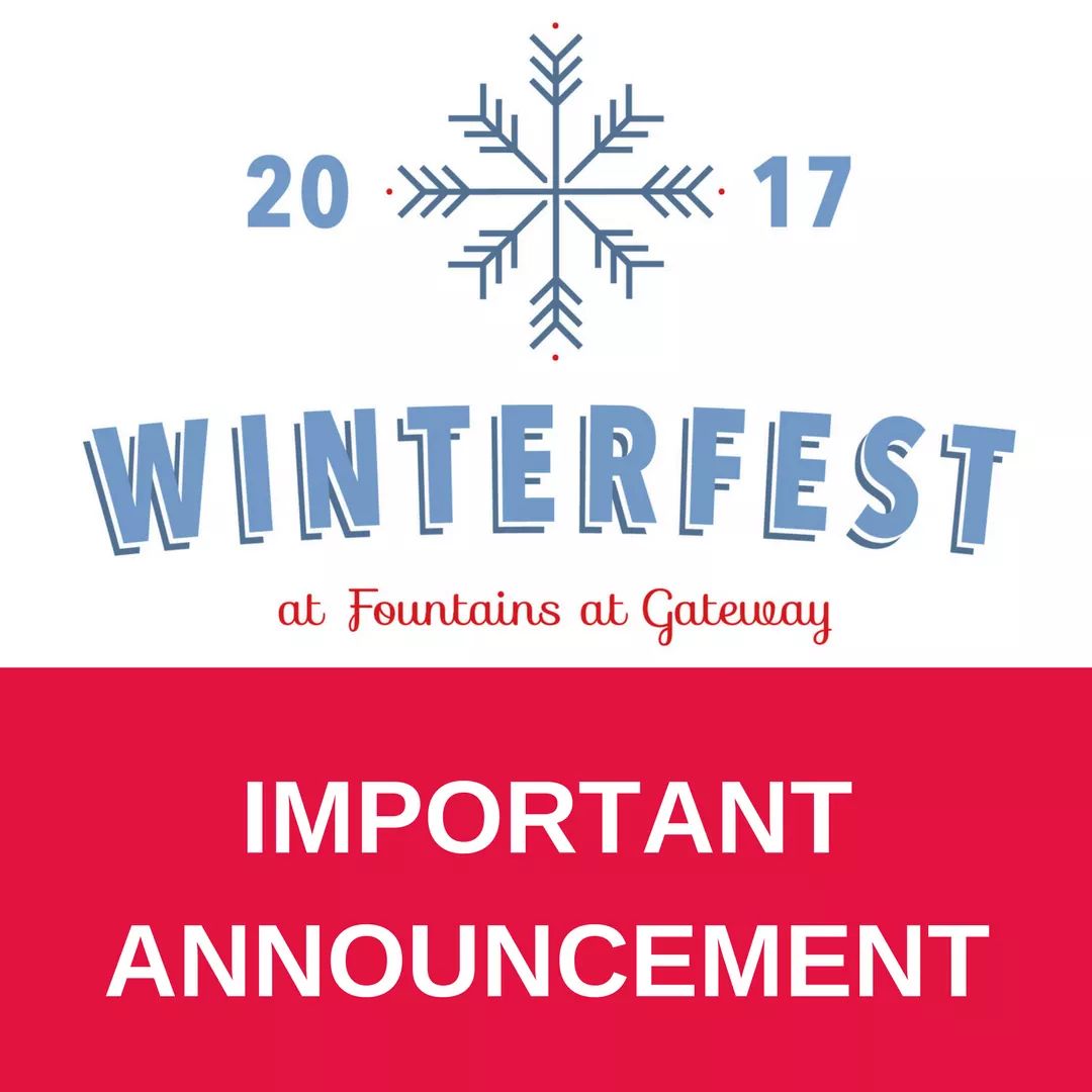 fountaingateway's tweet photo. Winterfest at Fountains at Gateway will open at 6 to 10 p.m. on Friday, December 15 and will be closed on Monday, December 18 (due to private events). https://t.co/xO1ZwHtU2A