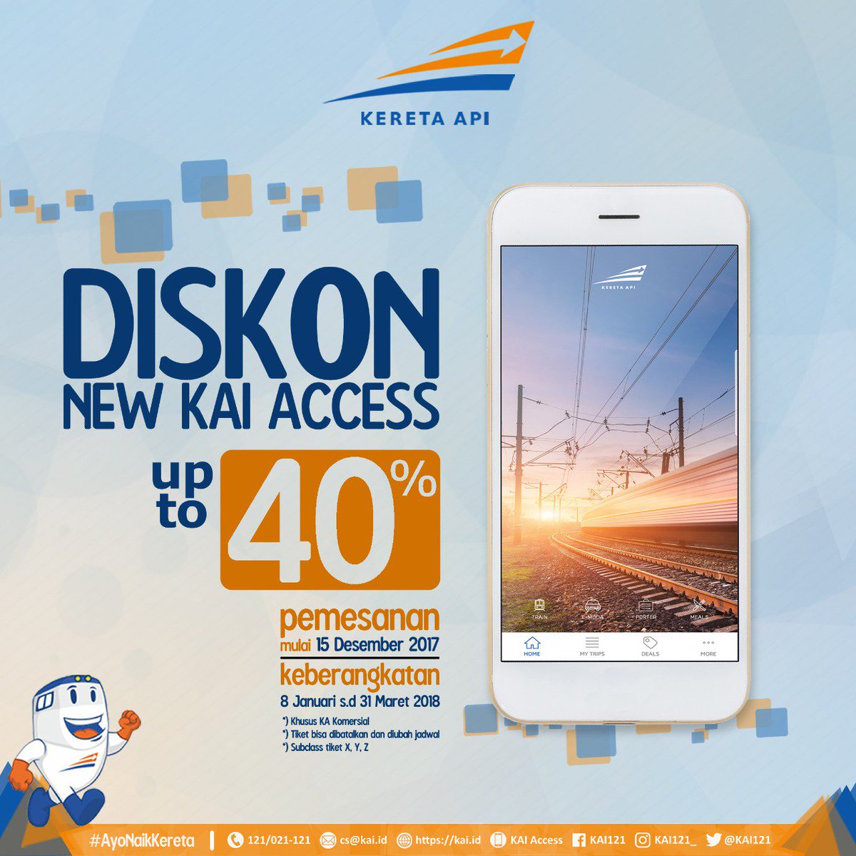 SLO_121's tweet photo. Mulai nanti pk 00.01 WIB, #SahabatKAI  bisa dapatkan tarif terbaik sesuai tujuan perjalanan kamu. Segera download aplikasi #KAIAccess di PlayStore atau AppStore kamu ya! https://t.co/sD12ryFzIZ