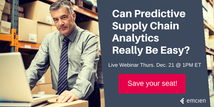 Emcien's tweet photo. Predictive analytics in supply chain is rapidly changing as new technologies evolve. Attend this live webinar Dec. 21 to learn what's possible as you consider what prediction could look like for your business's future: https://t.co/ugWprMjKd3 https://t.co/kT9zsAr5yd