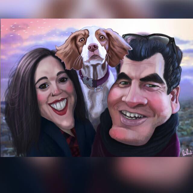 Facedebola's tweet photo. #zapeando1012 el mejor regalo de mi vida, cortesía de mi chico @franwin17 : una pedazo de caricatura de nuestra (ahora ya legal) minifamilia, obra del artistazo @CesarVerduguez https://t.co/A2nKGezYR9