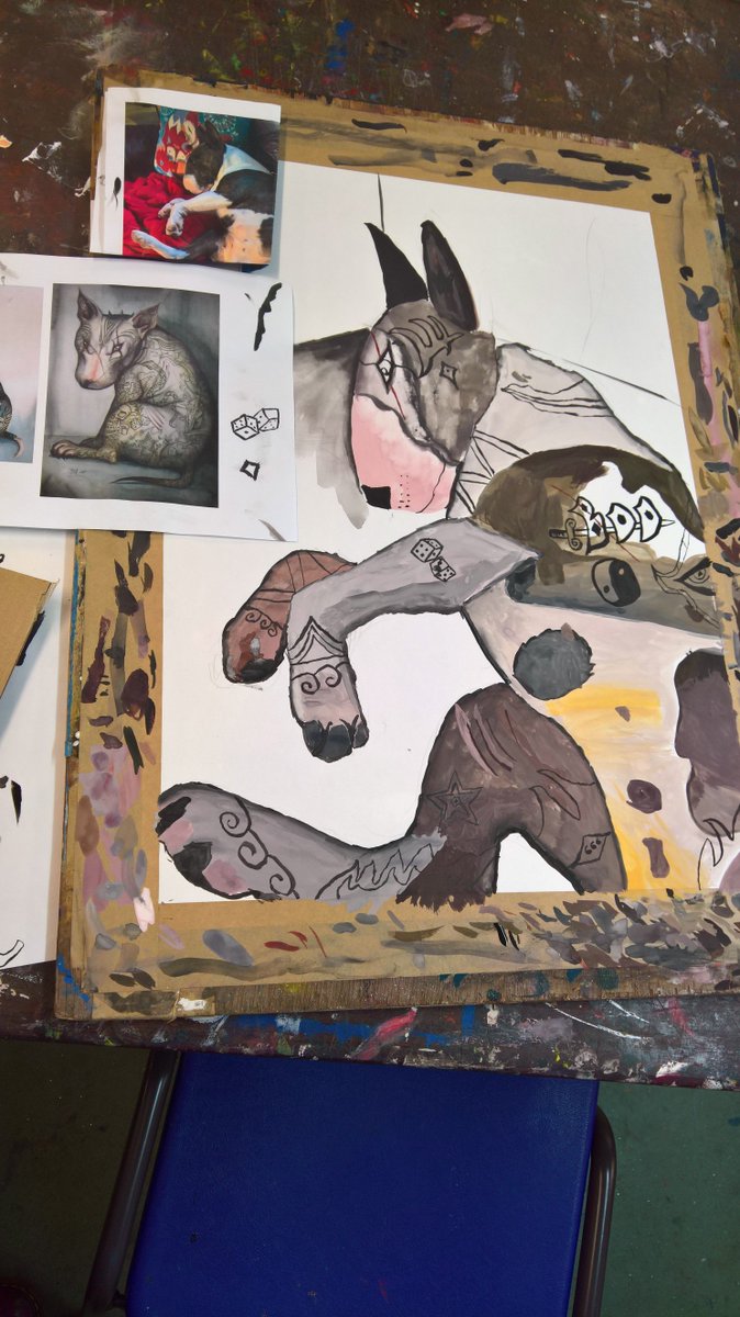 BebHighArt's tweet photo. Kenzie Jones, Year 11 is painting a bull terrier in the style of @homelyvillain https://t.co/KAWV3auBIl