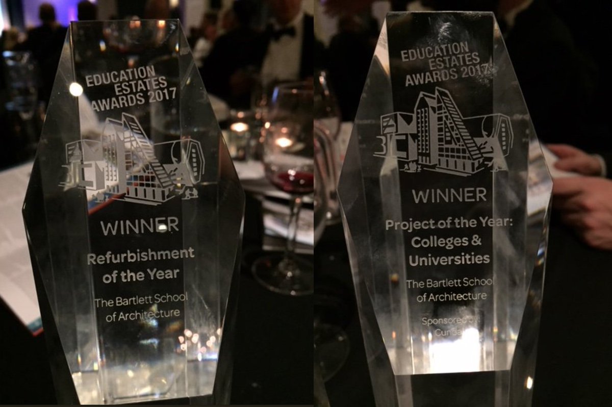 TheBartlettUCL's tweet photo. @Hawkins_Brown @CTAwards @BartlettArchUCL @UCLEstates @TransformingUCL @ucl @uclnews ... and with that wonderful news, a #tbt to the awards 22 Gordon Street has collected thus far - it's been a great year for our #bartlettspace ! https://t.co/6iw3vSvSjJ
