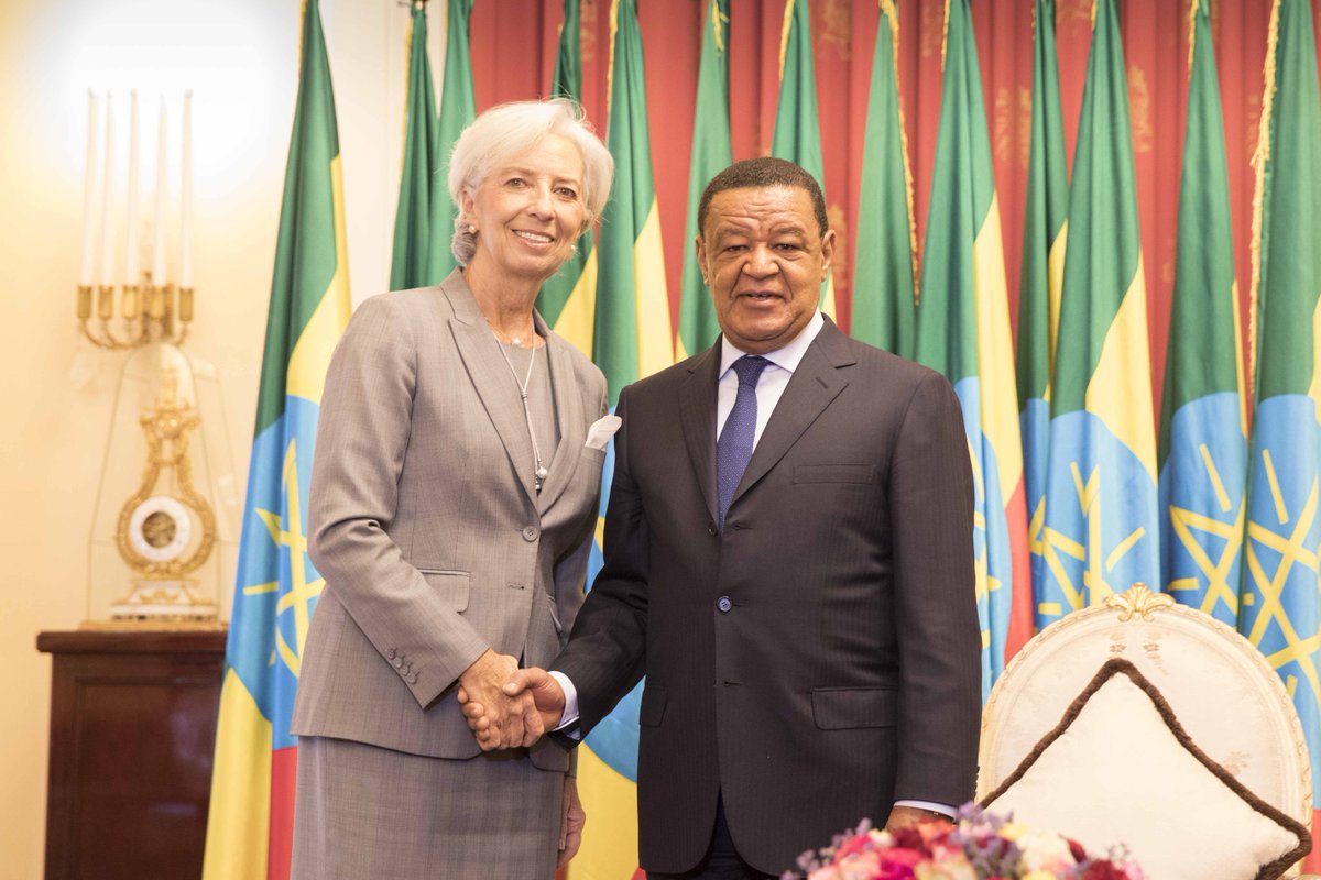 Lagarde's tweet photo. Met with President Teshome and commended his ambitions of making Ethiopia a lower middle-income country in the next decade. I stressed my commitment to enhancing the policy dialogue and engagement between Ethiopia and the IMF. #IMFAfrica https://t.co/Mg5y8i2N8C