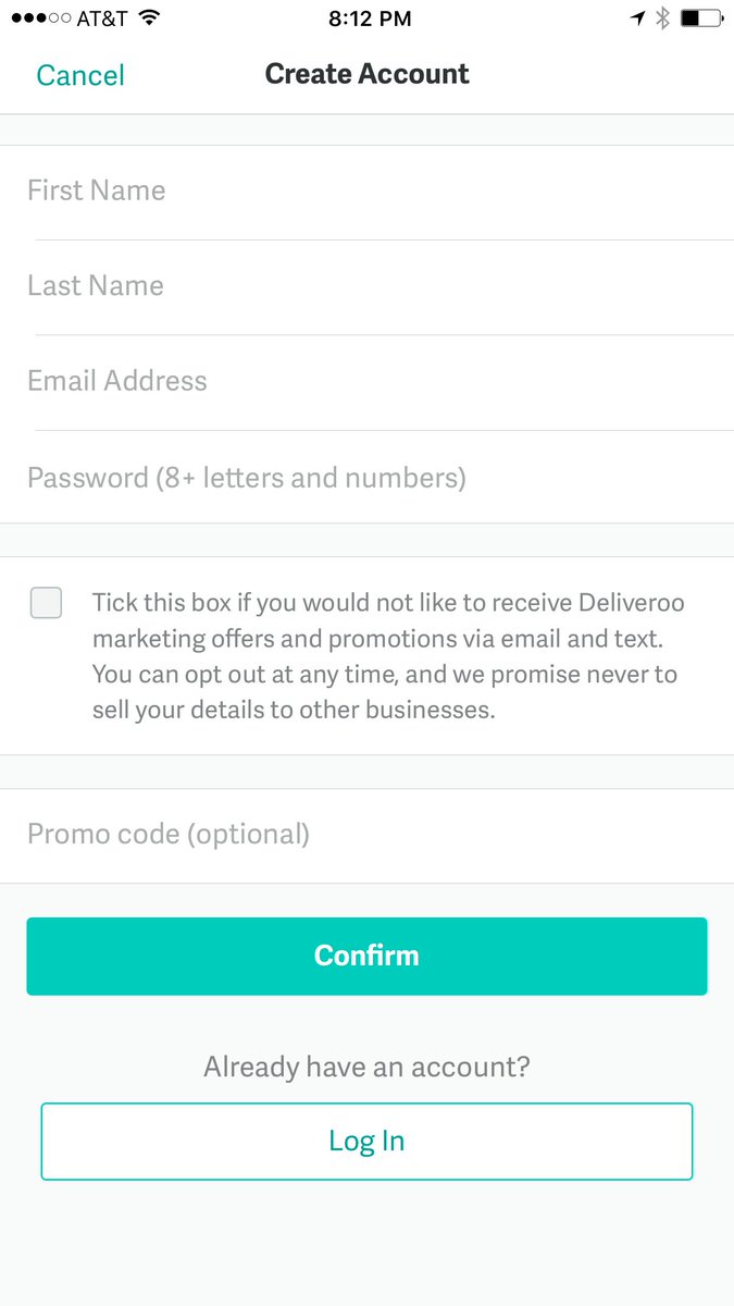 Slaysha's tweet image. Deliveroo reverses the common "tick this box to opt in to promo emails" pattern. Users will skim by assuming this works like every other sign up flow and end up subscribed to spam. #darkpattern #uxdesign #UI #designdoublenegative