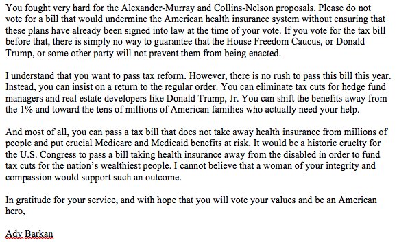 Ady Barkan (@adybarkan) on Twitter photo I wrote this letter to <a href="/SenatorCollins/">Sen. Susan Collins</a> asking her to #VoteYourValues and #BeAHero. I wrote this letter to <a href="/SenatorCollins/">Sen. Susan Collins</a> asking her to #VoteYourValues and #BeAHero.