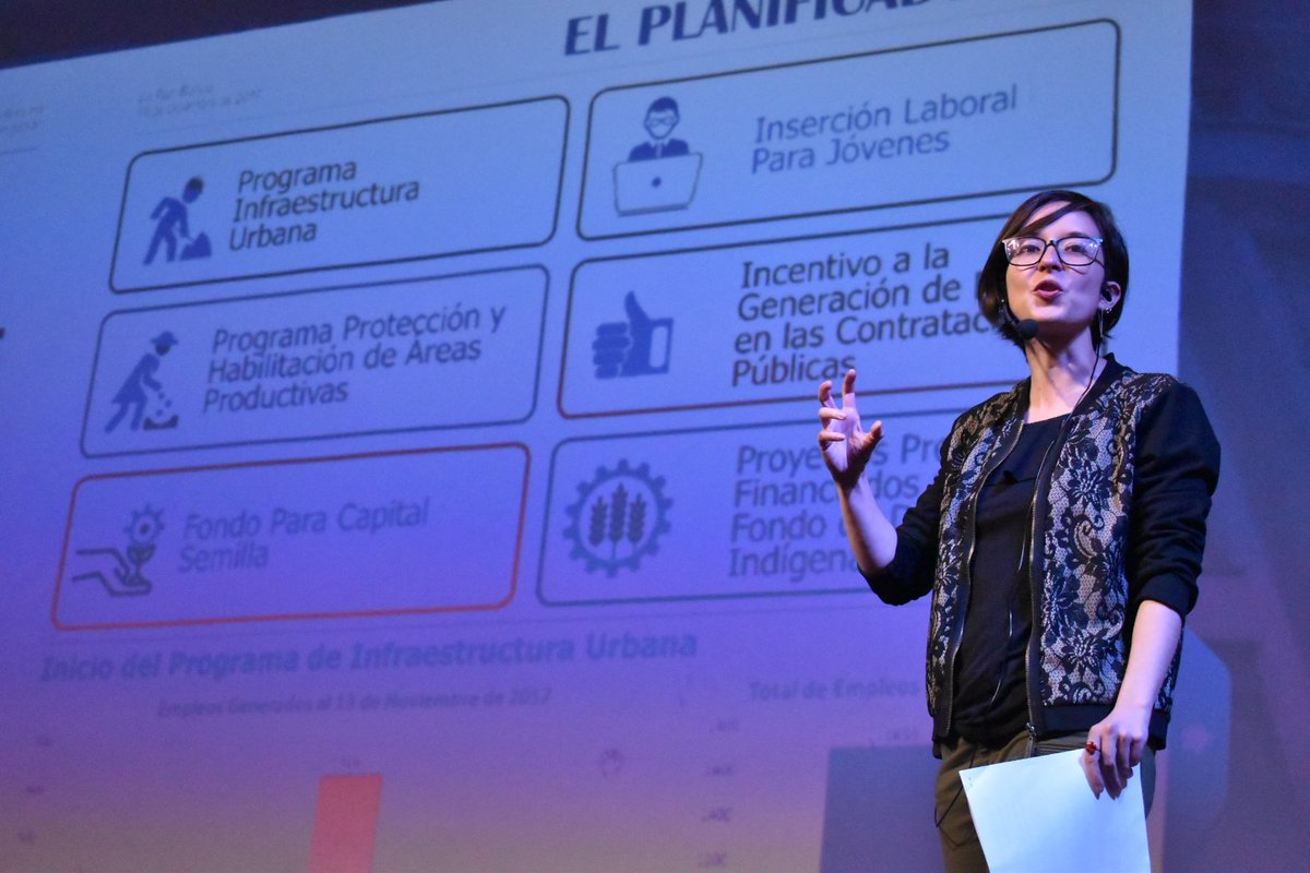 INE_Bolivia's tweet photo. .@PlanDeEmpleoBol presenta su programa de Inserción Laboral Para Jovenes en la Rendición Pública de Cuentas #RPC2017 del @minplanifica https://t.co/x3cD1xmJrs