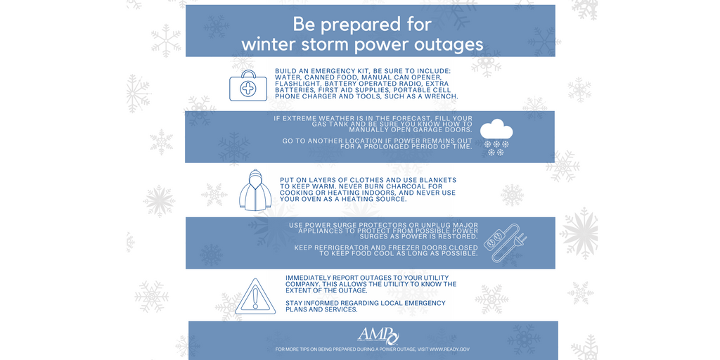 amppublicpower's tweet photo. @amppublicpower  offers tips on being prepared for a winter storm related power outage. #beprepared #winterweather #poweroutage https://t.co/jBWm62PbOR