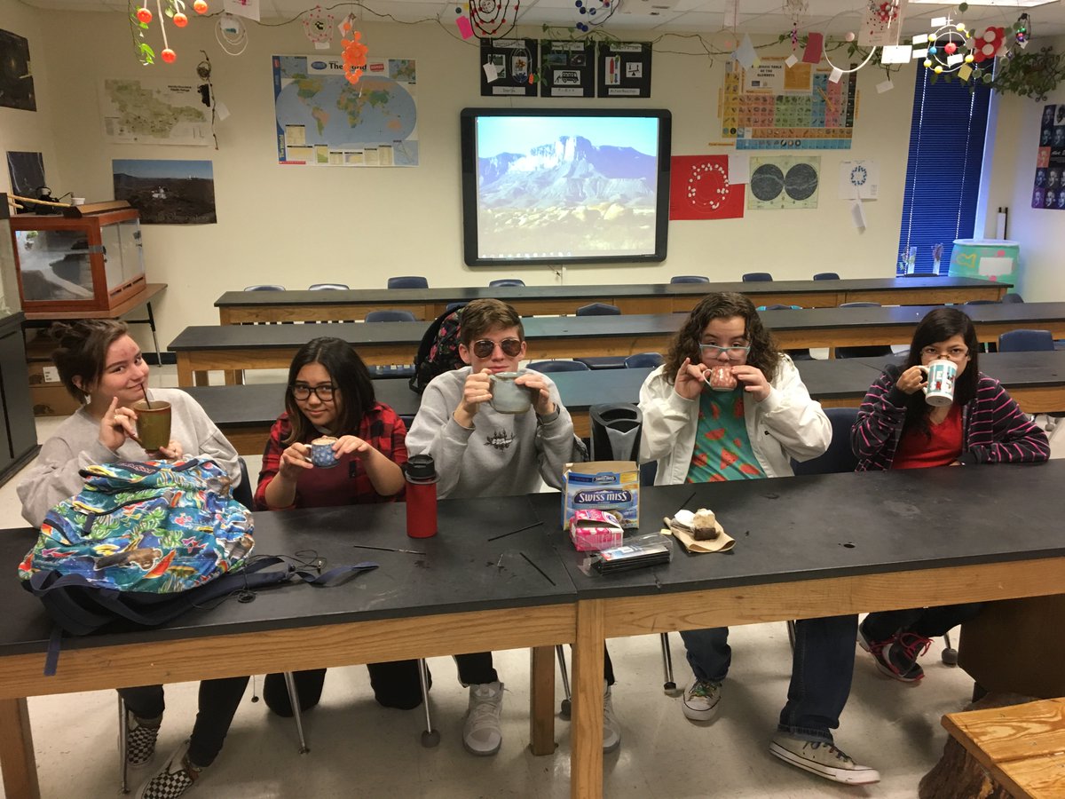 Sipping tea w/ a small crew of GT kids from 2nd period.  The rest of the class is gone on band &amp; choir winter tour. Pinkies out! 
<a href="/Fossil_Hill/">Fossil Hill</a> @KellerISD_GT