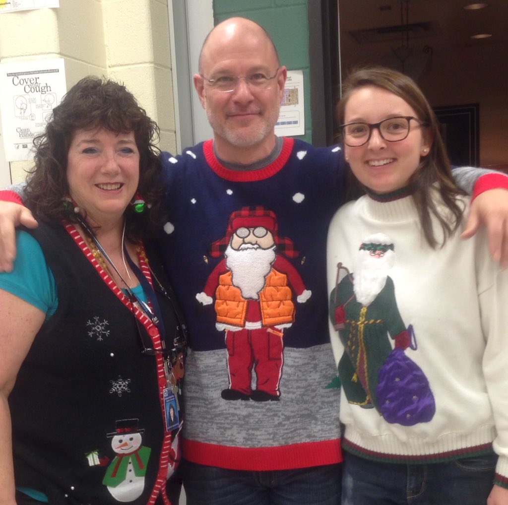 Kimberlygia2's tweet photo. The Visual Arts celebrate Tacky Holiday Sweater Day... creative and fun!@lcbirdprincipal @Que_Waller #oneCCPS https://t.co/Nb3EbUi98A