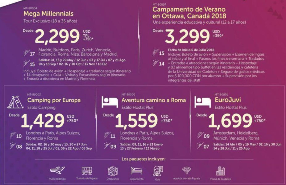 escaaujo's tweet photo. TU QUE ERES JOVEN Y BUSCAS UNA EXPERIENCIA DE VIAJE, APROVECHA ALGUNO DE ESTOS PAQUETES CON SALIDAS GARANTIZADAS DESDE LA CDMX.
SOLICITA EL ITINERARIO DEL VIAJE Y DETALLES
MAS INFORMES: reservyvtas@grupo-voyages.com o por DM https://t.co/rUYlXkGRjl