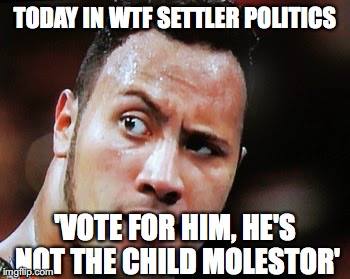 RezzyProle's tweet photo. The bar for white men couldn't be lower...
'Who's that other white guy?'
'I don't know, but vote for him because he's not the diddler.' https://t.co/kyX8iBsYFN