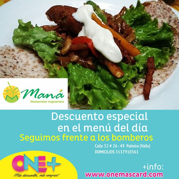 onemascard's tweet photo. El lugar ideal para una alimentación #saludable #RestauranteVegetarianoMana Calle 32 # 26 - 49 , domicilios 2854590 - 3137910361 presente tu #OneMasCard #like4like #delish #food #vegetariano #palmira https://t.co/u07qWoOSsR