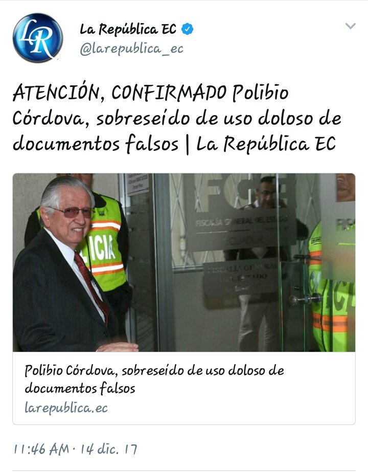 MaxIniguez's tweet photo. El estado en el que vivimos cae por su propio peso, hace pocos días sobreseído #Pareja, ayer sentenciado @JorgeGlas sin pruebas y hoy es sobreseído #CEDATOS.

@MashiRafael @EcuadorRC @RicardoPatinoEC @GabrielaEsPais no podemos ni debemos claudicar, seguimos en pie de lucha https://t.co/L2rl1nGITJ