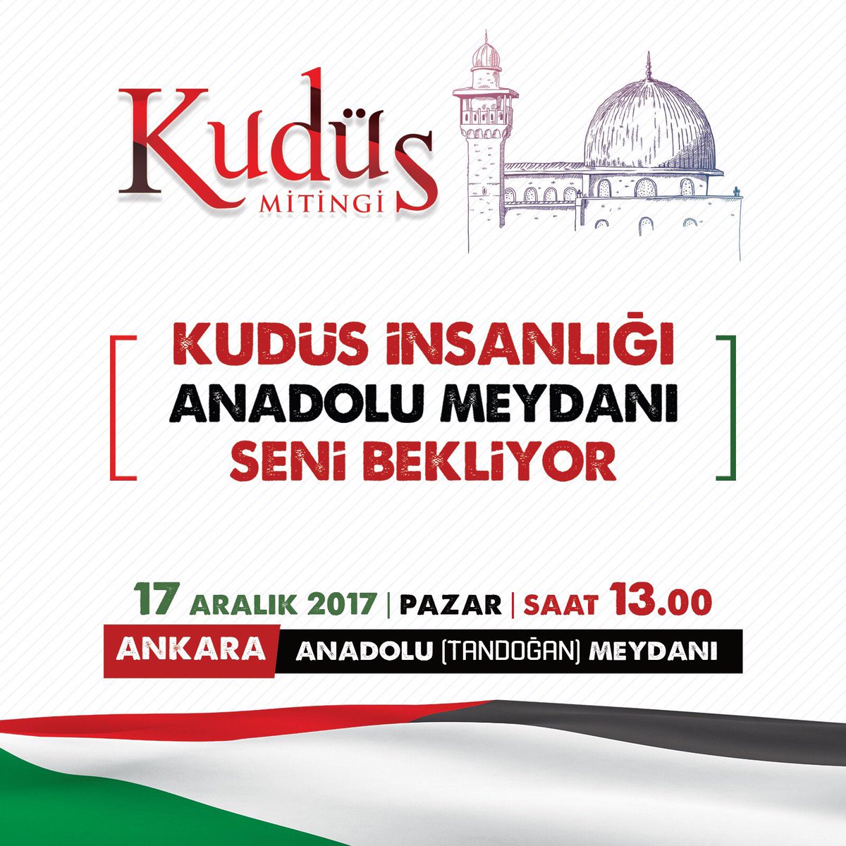 Her kim kendisini antiemperyalist olarak, sömürge karşıtı olarak tanımlıyorsa, onları ve tüm Müslüman dünyayı #Kudüs direnişi etrafında kenetlenmeye çağırıyoruz.
#ShuotOutForQuds
#Kudüs için,17 Aralık / Pazar saat 13:00’da Ankara Anadolu (Tandoğan) Meydanı’ndayız. 
<a href="/_aliyalcin_/">Ali YALÇIN</a>