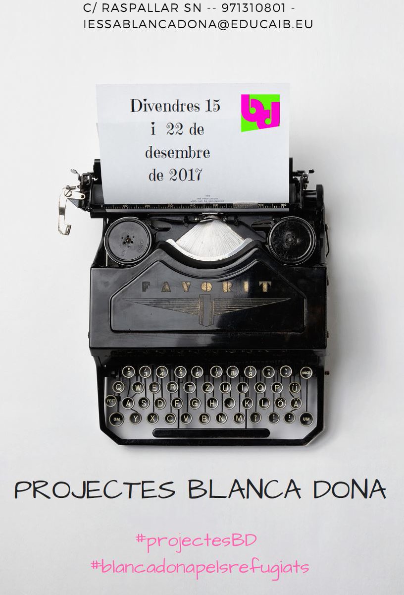 iessablancadona's tweet photo. Estrelles del pop-rock, arteràpia, ràdio, guia turísitca d'eivissa, xerrades, estructures, impressores 3D, robots lluitadors de sumo... i molt més, demà a la jornada de #projectesBD, us esperam! https://t.co/WZV6cBH5l4