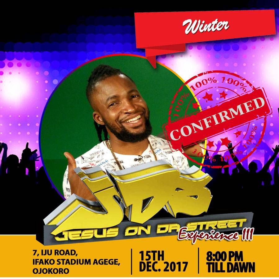 jesusondastreet's tweet photo. Jesus On da Street (#JDS) Experience III, is the BIGGEST Gospel Musical Carnival Holding in Lagos tomorrow  FRIDAY 15, DEC. 2017.
VENUE: The Main Bowl of Ifako Stadium, Lagos
Don't miss this for anything
#8pm-dawn 
#2morrow
#disfriday
#Jesusondastreetexperience
#ifakostadium
#JDS https://t.co/j9UnYCWDvp