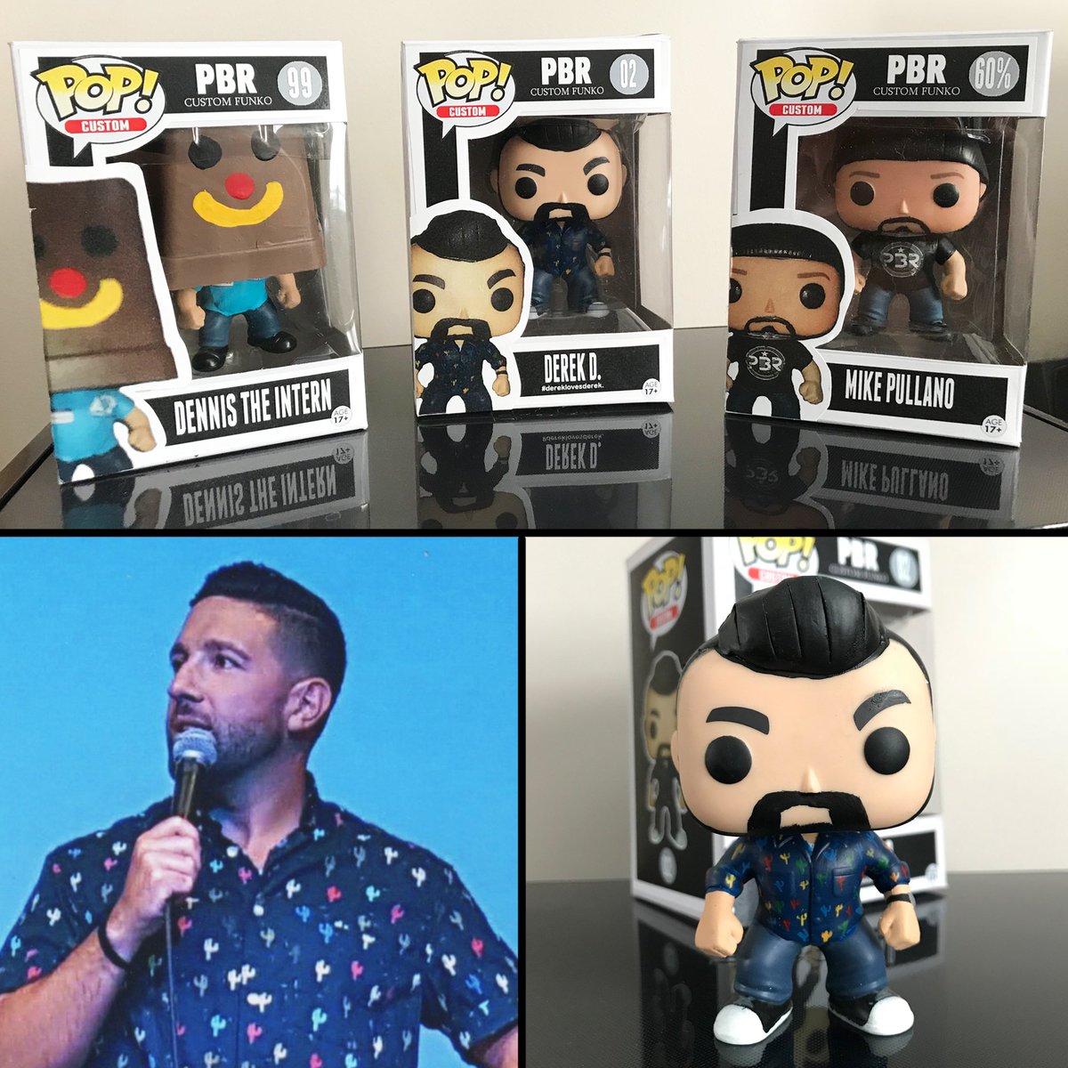 theDerekD's tweet image. Shout out to #PBRPosse member @tvlr66 for having dolls made by @OriginalFunko of myself, @MPullano, and @DennisTheIntern! The detail is pretty spot on, check the cacti shirt! #ourfansrock #PBRPodcast #DerekD