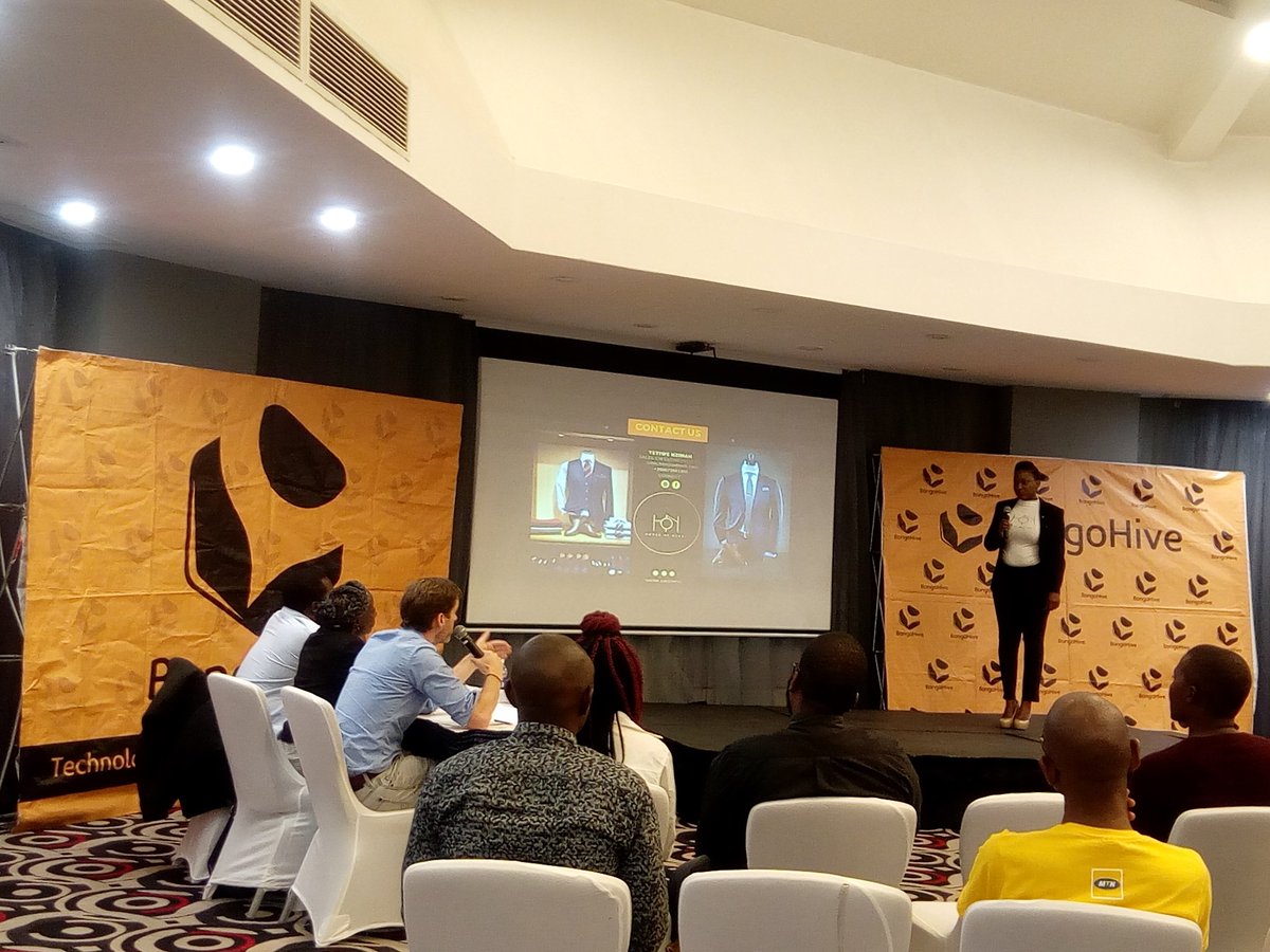 BongoHive's tweet photo. 2nd pitch of the night from Tetiwe Nzimah founder of House of Nkosi, an off/online one stop shop for men's quality wear. Ideal for the modern busy man with no time to go shopping. #demonight #bhlaunch https://t.co/x4doMg7NZc