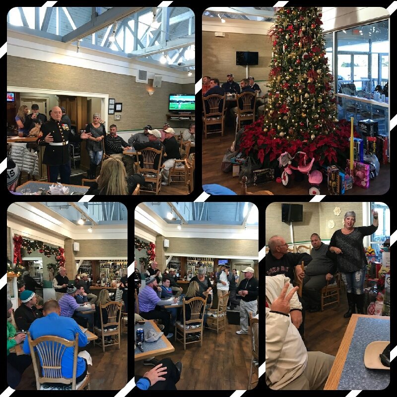 PalmettoGCSA's tweet photo. @ToysForTots_USA ret @USMC Donald Corrina in full dress for us sharing where donations go locally. Christmas hams, giftcards, scholarship, prizes &amp; more awarded @TrueBlueGolf. We filled trucks AGAIN! So proud of everyone. Wishing ALL a very Merry Christmas! #giving #Fellowship https://t.co/Njuzfc2MFy