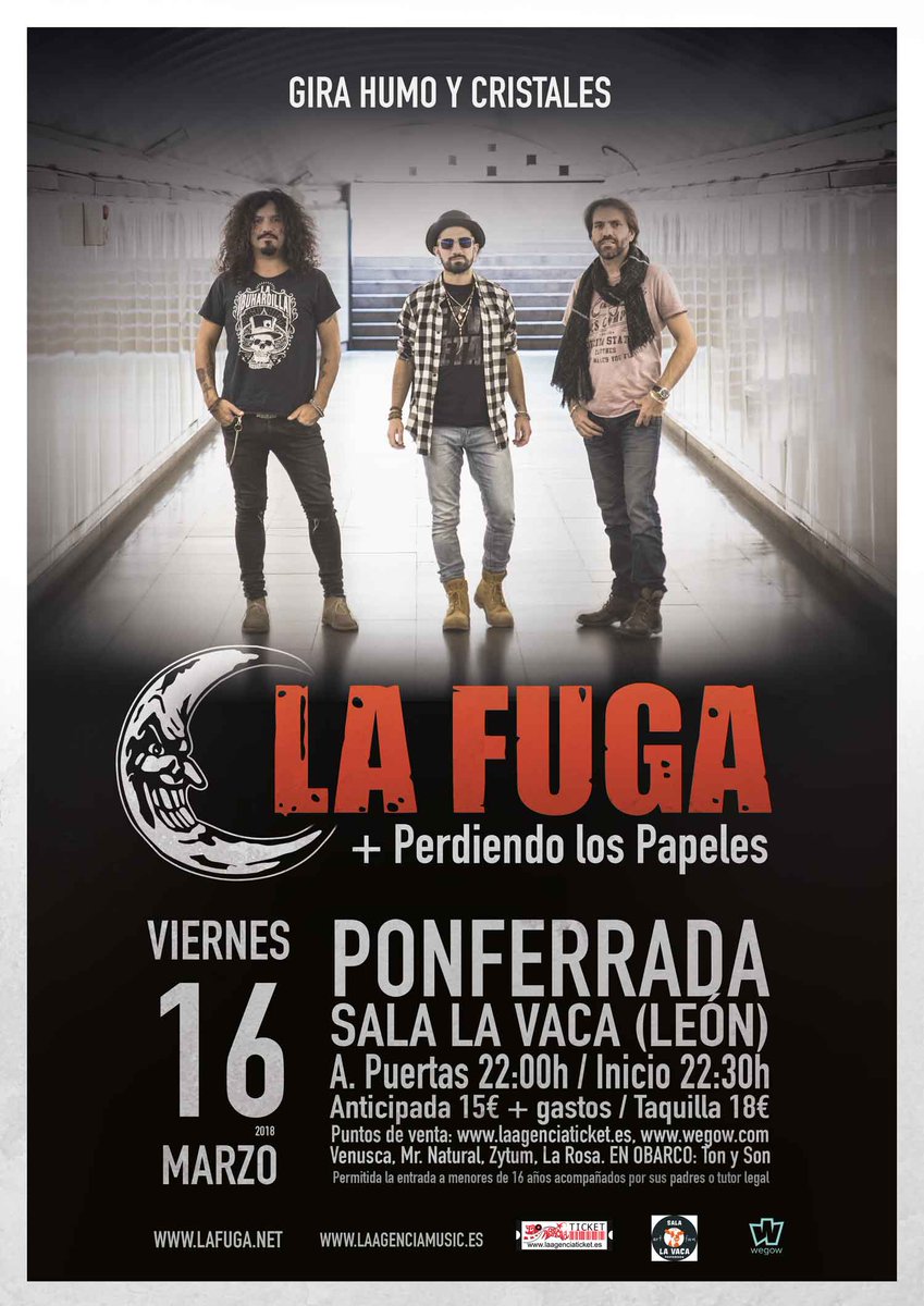 ¡Nueva fecha confirmada! Y nada menos que con <a href="/lafugarock/">La Fuga</a> !! #salalavaca #ponferrada #leon #lafuga #perdiendolospapeles 16 #Marzo #deahoraenadelante