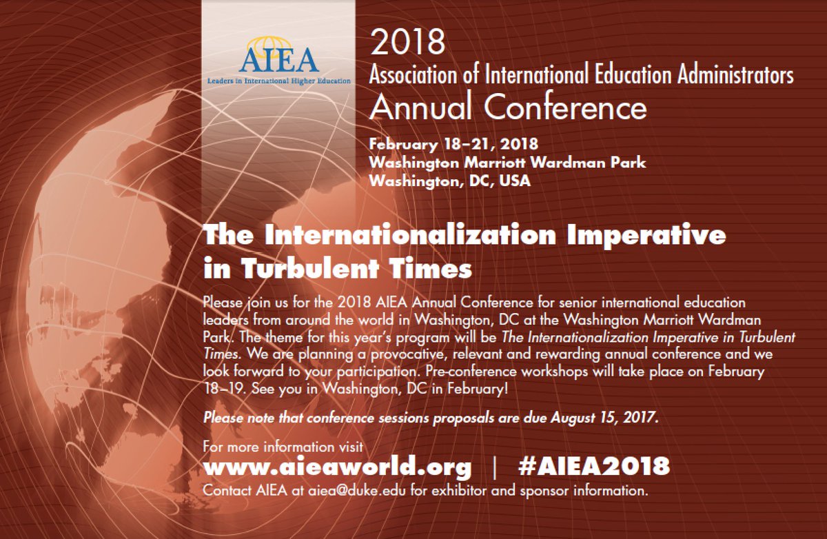 BCCIE's tweet image. Early bird rates for #AIEA2018 closes tomorrow. The theme for the 2018 @AIEAWorld  Annual Conference will be The Internationalization Imperative in Turbulent Times. bccie.bc.ca/event/aiea-201…