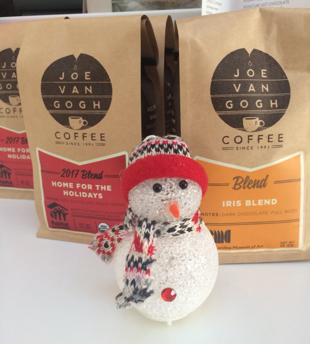 ncartmuseum's tweet photo. Got a coffee lover on your list? Grab them a bag of coffee from @joevangogh from Sip! We've got the holiday blend in stock now! #NCMAsip https://t.co/OHL4EZQ326