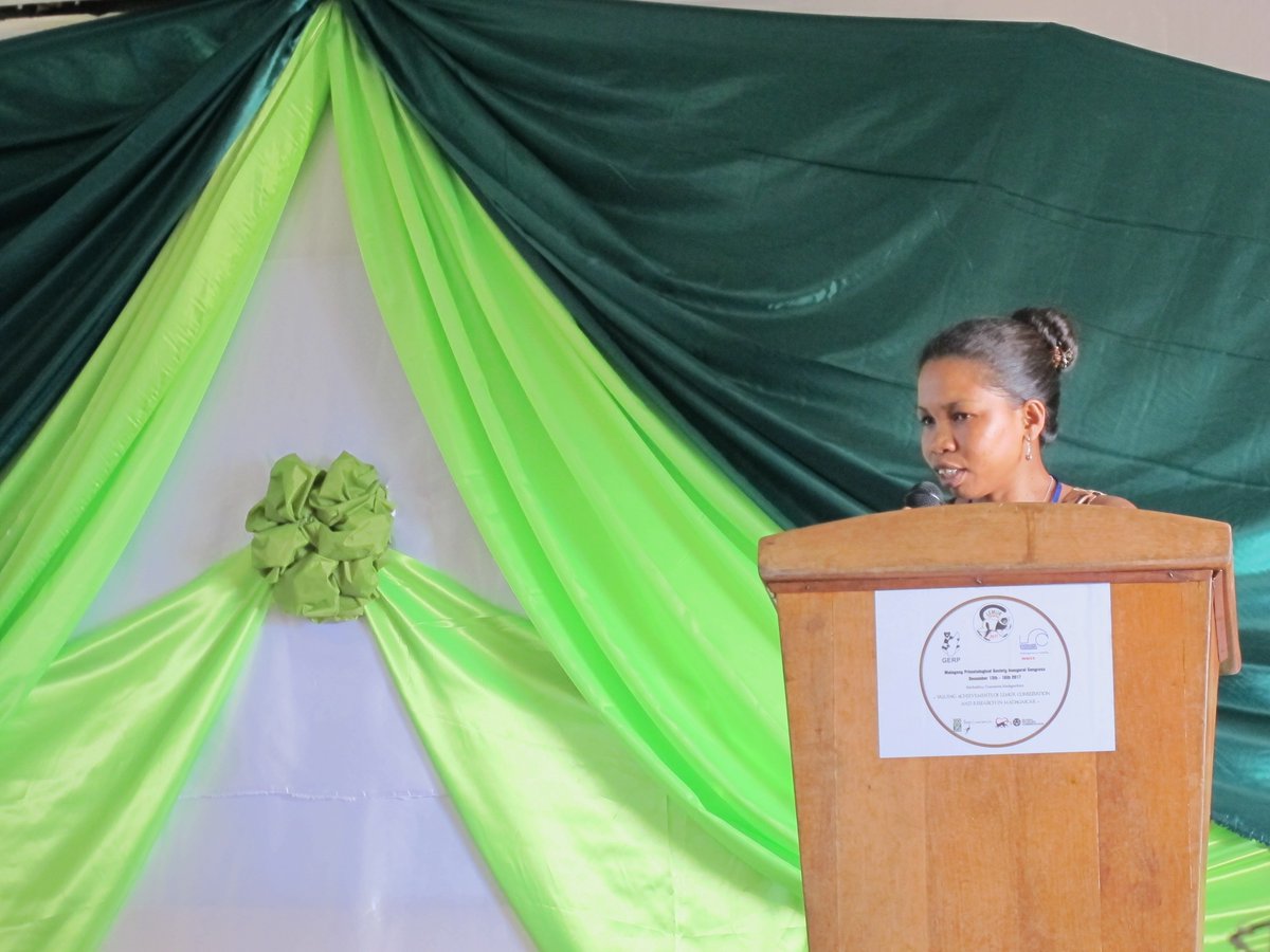 BandroAlert's tweet photo. #Fishers at Lake #Alaotra are more knowledgeable &amp; concerned about #bandro decline than other ressource users. Lucile Raveloarimalala presenting Lake #Alaotra people's perceptions of #Hapalemur alaotrensis &amp; Park Bandro. Inaugural MPS congress @DurrellWildlife @GERP @LemurNetwork https://t.co/Rd4cMgI4A3