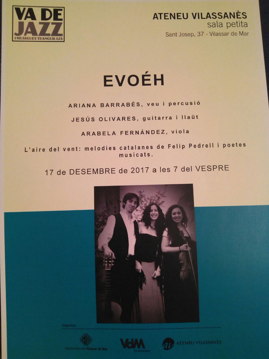 ateneu_vdm's tweet photo. Aquest diumenge, torna Evoéh a l'Ateneu Vilassanès!

Un grup amic de la casa que aquest cop ens portaran melodíes catalanes de Felip Pedrell, poesía musicada de Rosalía de Castro, León Felipe i Miguel Hernández.

No us ho perdeu! https://t.co/cuBg0Us9Eu