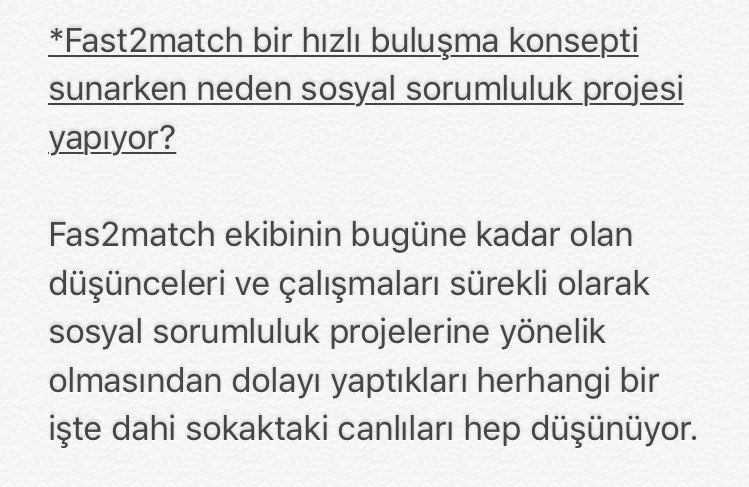 Fast2Match's tweet photo. Fast2match bir hızlı buluşma konsepti sunarken neden sosyal sorumluluk projesi yapıyor? 

#HızlıBuluşma #Adana #İstanbul #Mersin #Fast2Match https://t.co/DGCdp7HzaW