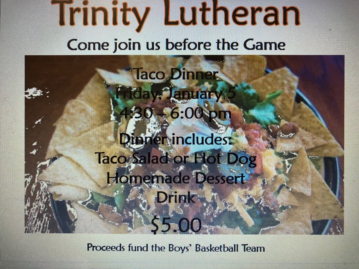AaronRudzinski's tweet photo. Boys Basketball dinner Jan 5 boys game 4:30-6pm. @TLHS_Boys_BBall https://t.co/nvpFKN6bd1