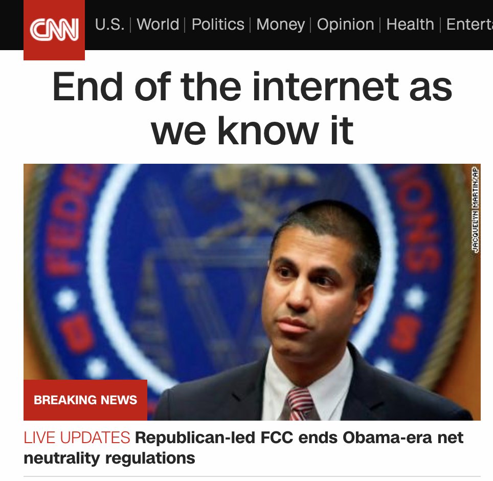 Check out CNN headline about  #NetNeutrality being revoked
